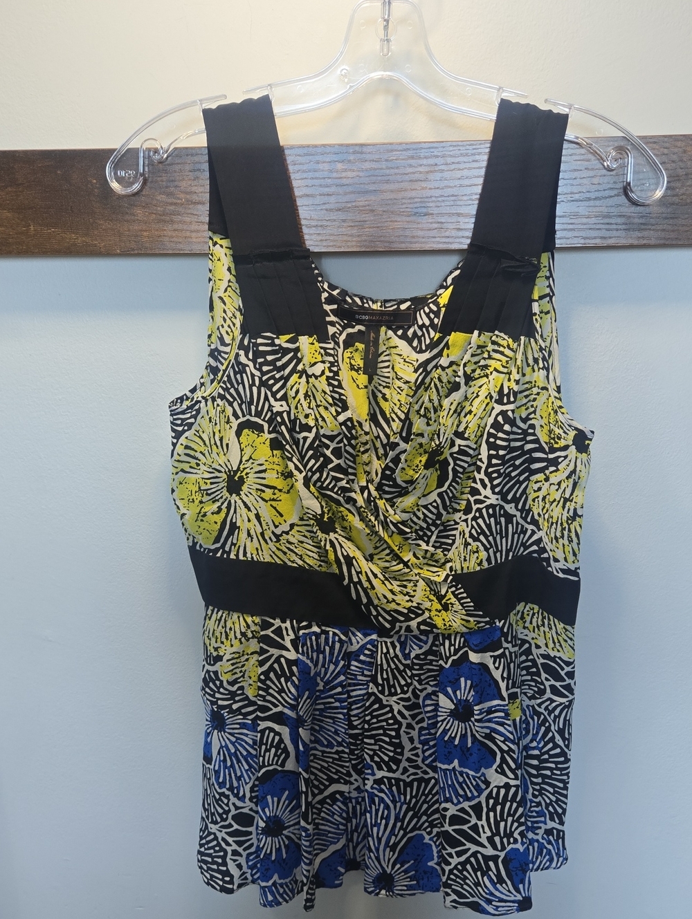 BCBGMaxAzria Black, Yellow & Blue Floral Tank Top